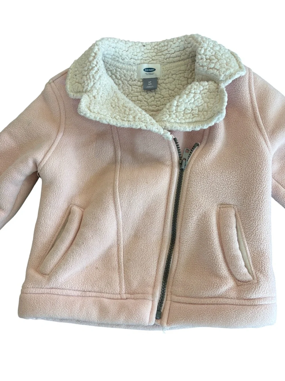 Old Navy Girls' Pink Sherpa-Lined asymmetric Zipper Jacket